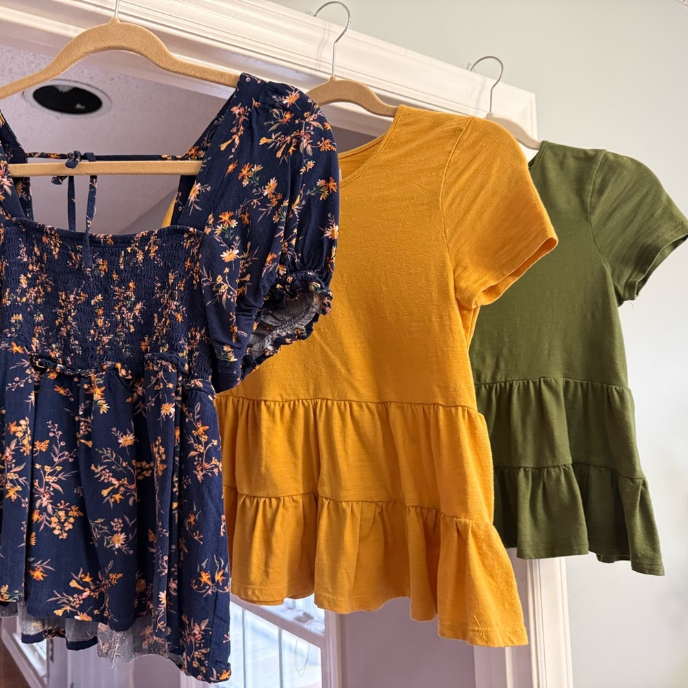 (3) Lot of Women’s Peplum Short Sleeve Top lot size xs. All true craft brand
